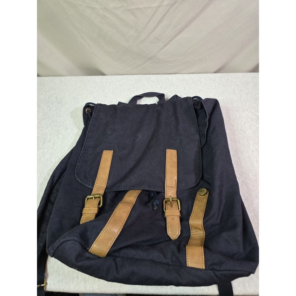 Vintage J Crew Backpack Authentic Blue and Leather Ruck Sack Travel Bag